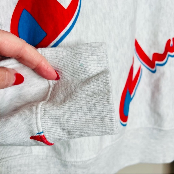 Champion Logo Pullover Knit Sweatshirt Athletic Athleisure Crew Neck Long Sleeve - Picture 4 of 11